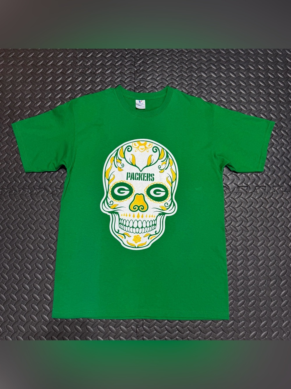 Green Bay Packers Sugar Skull Shirt Short Sleeve Tee Logo NFL Green Size Large